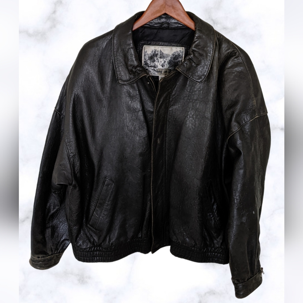 Vintage/Distressed Luis Alvear Brass Rail Bomber Jacket 100% Genuine Leather